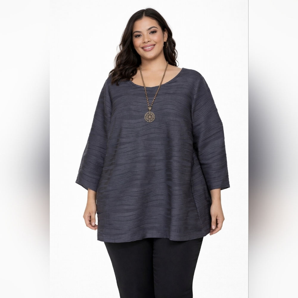 Maggie Barnes Black Textured 3/4 Sleeve Top Blouse | Size 0X (14/16) - Picture 1 of 5